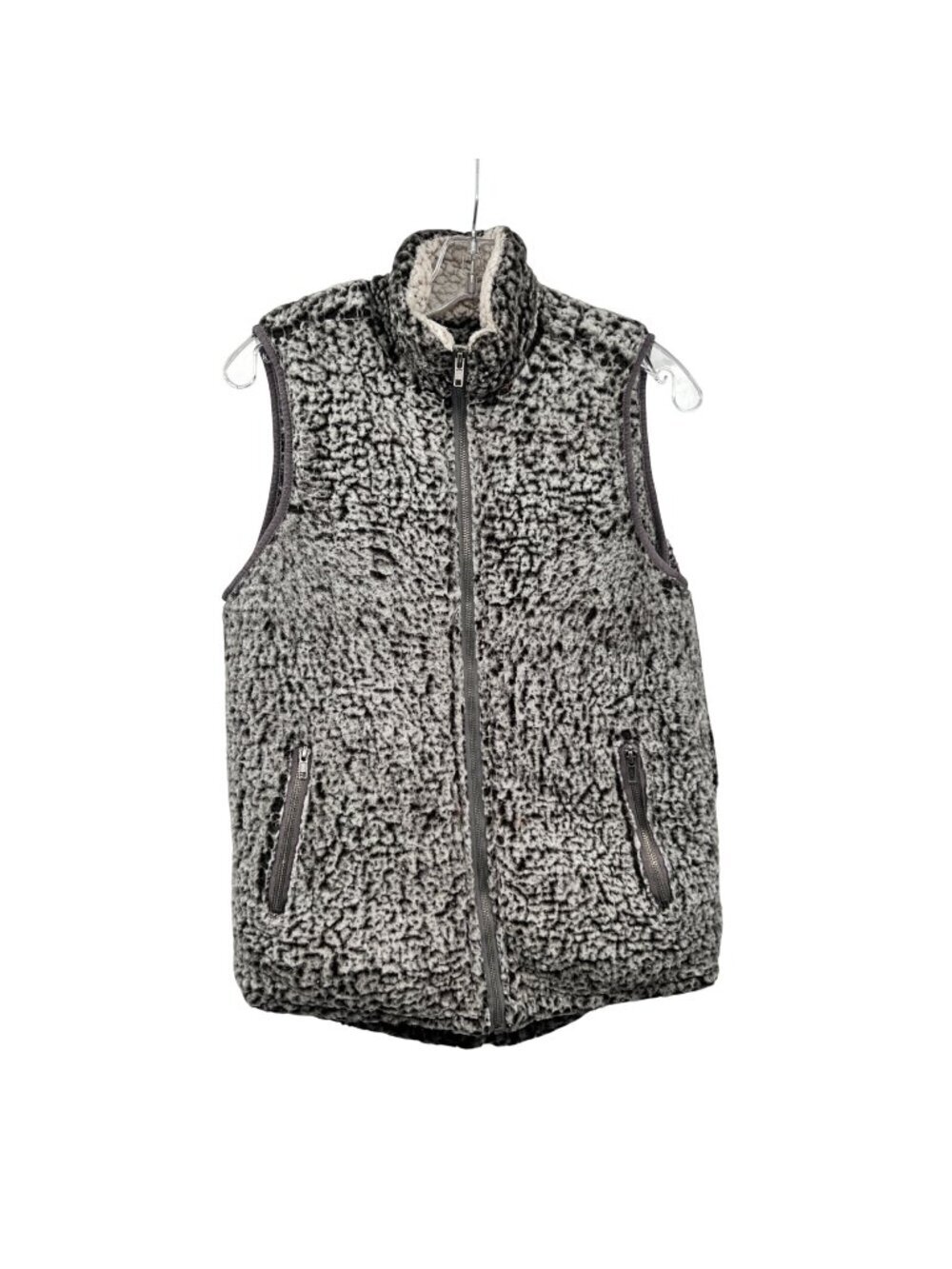 Thread + Supply Womens Sherpa Vest Full Zip Gray/Multi Size Small Pockets